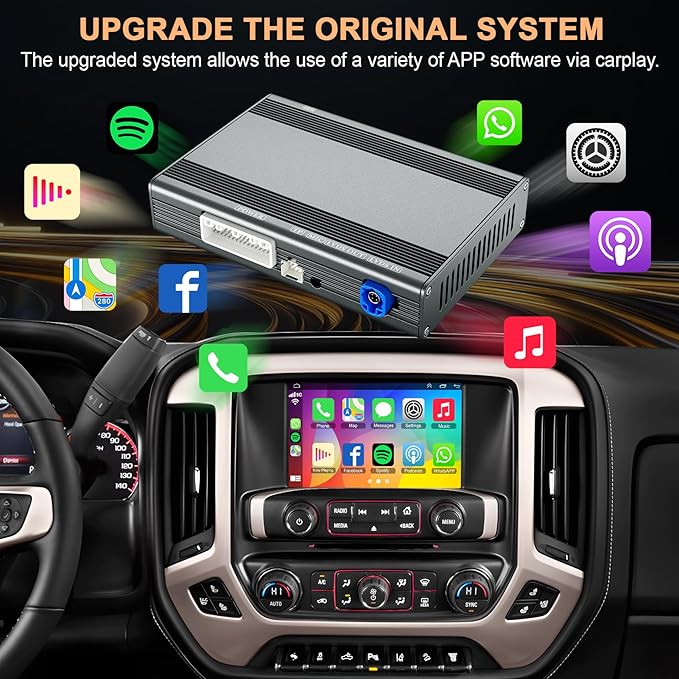 Wireless Carplay Android Auto Adapter Decoder Box for Cadillac, Buick, Chevrolet, GMC 2014-2020, Carplay Retrofit Kit, Support Mirrorlink, Reverse Camera