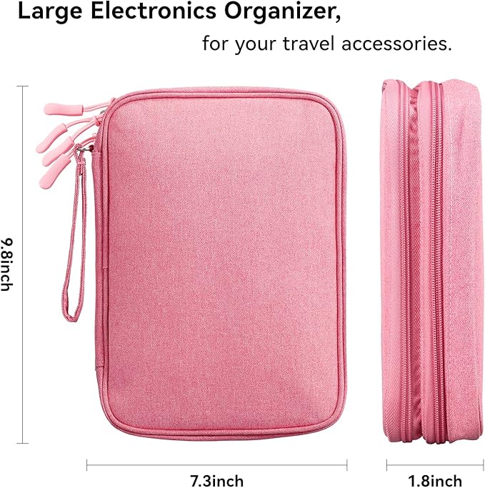 DDgro Electronic Cable Organizer Bag, Large Travel Cord Storage Case for Charger, Power Bank, Cables & Tech Accessories (Large, Dark Pink)