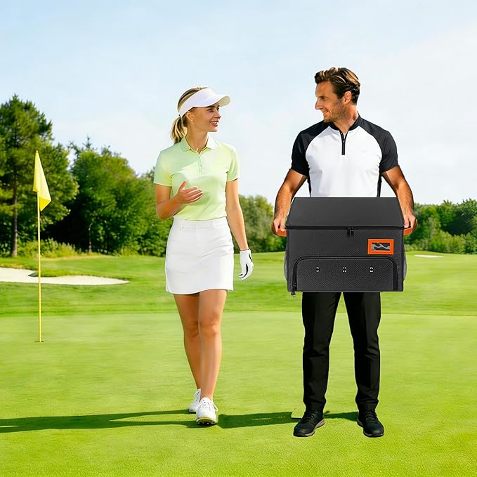 2 Layer Golf Trunk Organizer, Golf Organizer with 2 Pairs Shoes Compartment, Golf Storage Waterproof Car Trunk Locker for Balls, Caps, Clothes, Gloves, Accessories, Gifts for Golfers