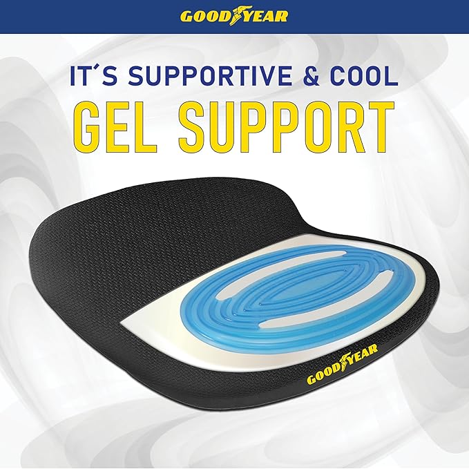 Goodyear Memory Foam Car Seat Cushion – Gel Seat Cushions for Office Chairs, Tailbone Pain Relief Cushion, Cooling Pillow, Slim Fit Car Seat