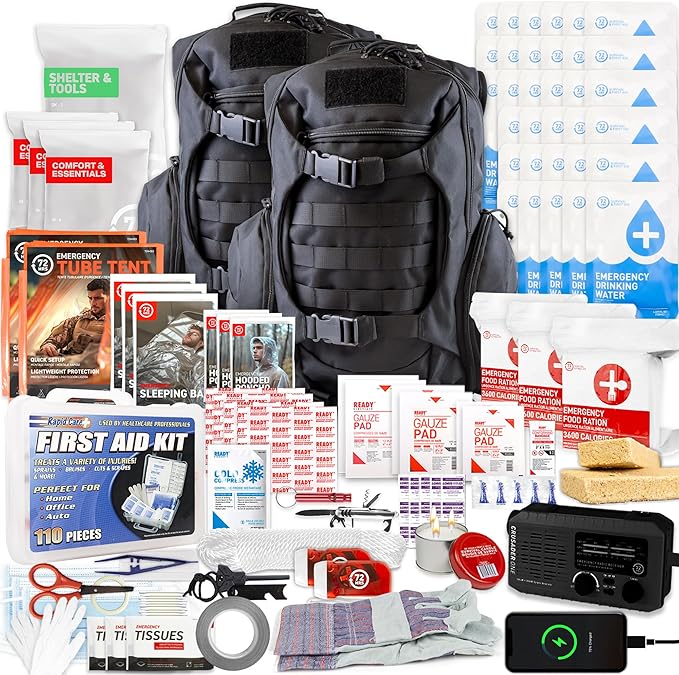 72 HRS Deluxe Emergency Survival Kit - Heavy Duty 72 Hour Bag Survival Kit for Earthquake, Hurricane, Tsunami, Winter, Blackout - Includes Emergency First Aid Kit, Water, Food