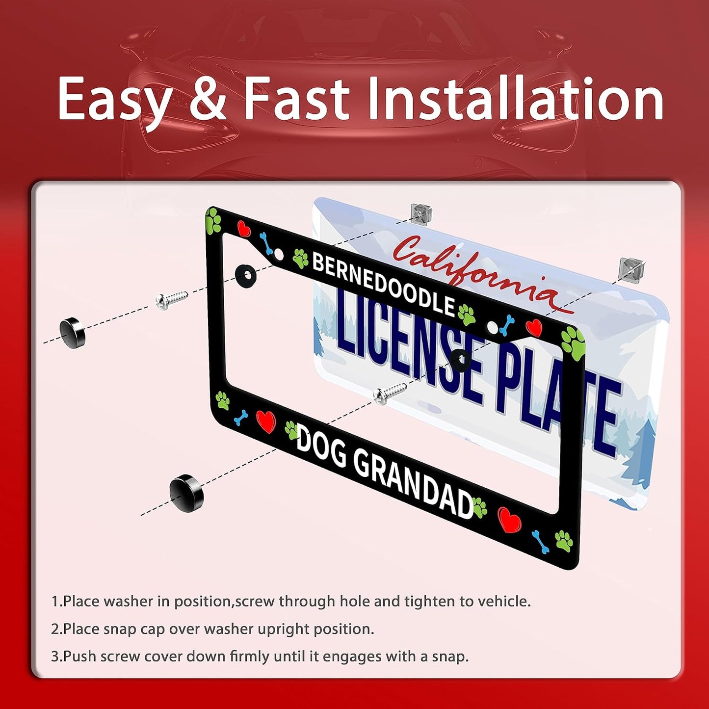 Bernedoodle Dog Lover License Plate Frame Floral License Plate Stainless Steel Parts Funny License Plate Decorative with Screws Size 12.3" x 6.3" for Men Women