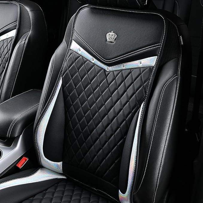 Flying Banner car seat Covers seat Cushions Luxe Fit Faux Leather Easy Installation Vehicles Non Slip Premium (Black Silver, 2 x Front Seat Cover)