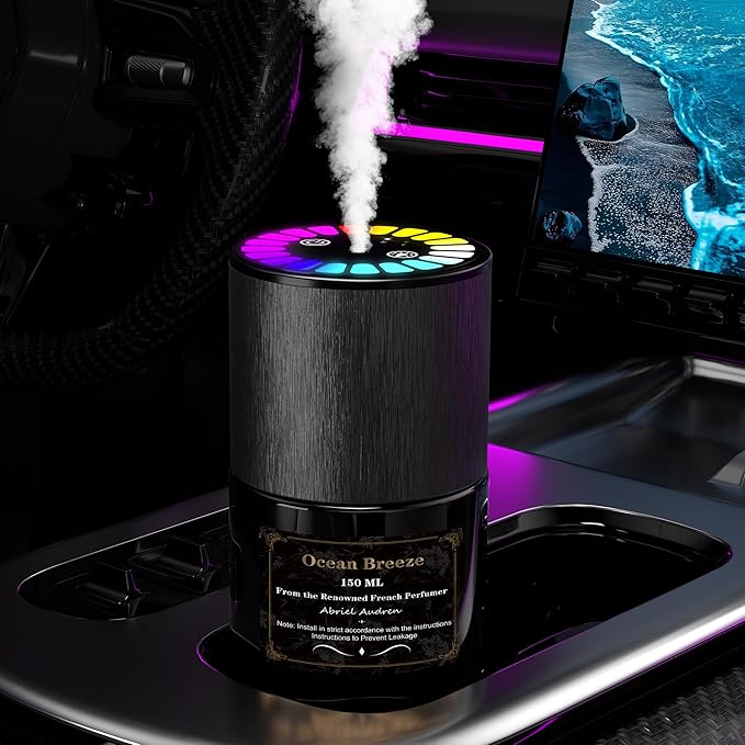 Car Air Freshener, Smart Car Air Freshener, Music-Synced RGB Ambient Lights with Auto On/Off, 150ml, Suitable for Cars, Homes, Offices, Bedrooms (Oceans)