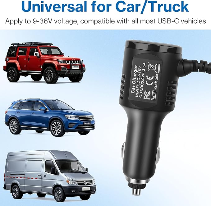 USB-C Car Charger for Dash Cam,Type C USB Power Cord for Car Dashcam Camera Charger Power Cord Compatible for REDTIGER F7N /F7NP,WOLFBOXG840S G850 Dash Cam with DC9-36V 5V/3.5A