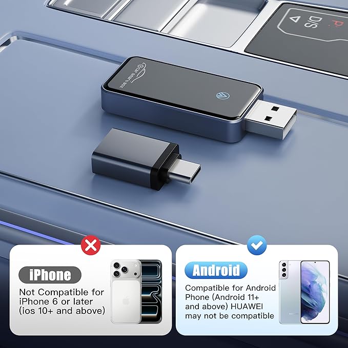 Wireless Android Auto Adapter, Plug & Play Dongle for Android11+ Phones, Wired to Wireless Conversion for Android Auto Cars, USB & Type-C Dual Port