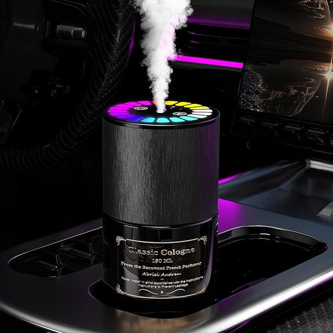 Car Air Freshener, Smart Car Air Freshener, Music-Synced RGB Ambient Lights with Auto On/Off, 150ml, Suitable for Cars, Homes, Offices, Bedrooms (Cologne)