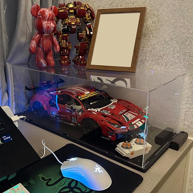 Choowin Acrylic Display Case for Lego Car Display for Lego Porsche 911 McLaren P1 Ferrari SP3 Display Thickened Clear Acrylic Display Cases for Collectibles Assemble Dustproof Display Box(Black Base)
