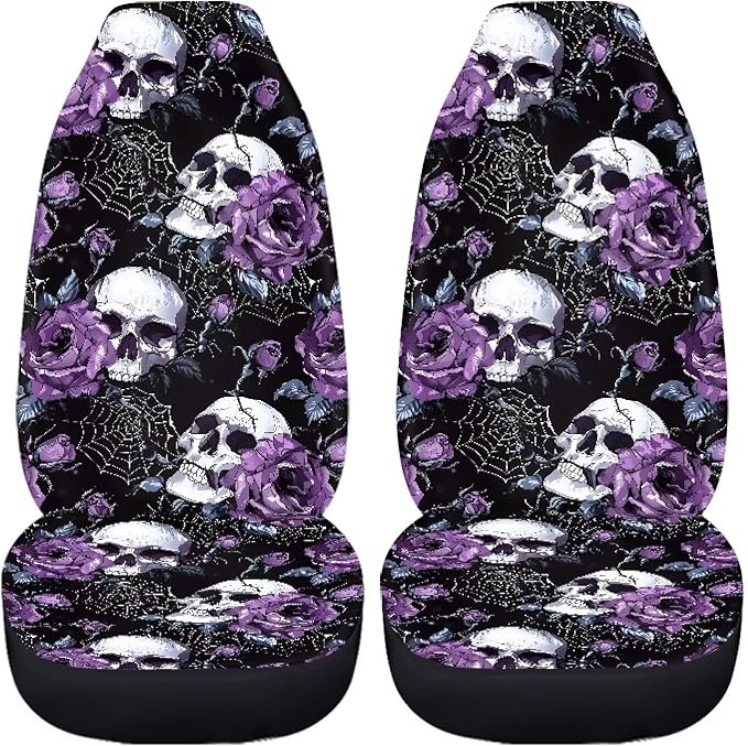 Skull Rose Car Seat Covers for Front Seat Breathable Car Seat Cover Protection Interior Accessories Easy to Install and Clean Universal for Cars Truck SUV Van