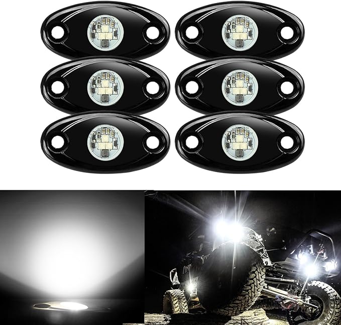 6 Pods LED Rock Lights, Ampper Waterproof LED Neon Underglow Light for Car Truck ATV UTV SUV Offroad Boat Underbody Glow Trail Rig Lamp (White)