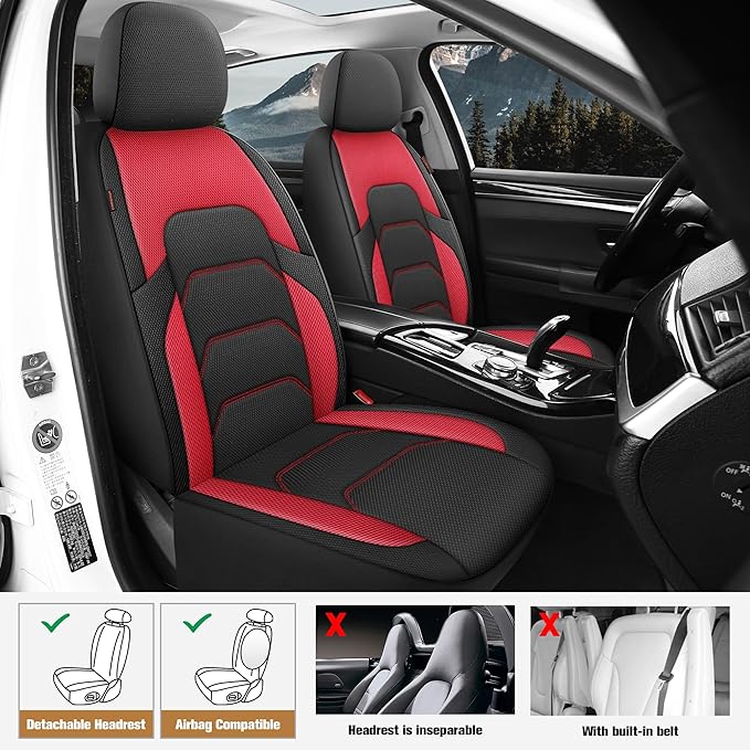 CAROMOP 3D Air Mesh Car Seat Covers Full Set,Breathable and Durable Seat Covers for Cars,Split Bench Compatible,Universal Fit for SUV,Vans,sedans, Trucks, Automotive Interior Covers(5-Seat Black/Red)