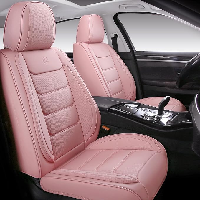 Full Coverage Faux Leather Car Seat Covers Full Set,Automotive Seat Covers for Cars,SUVs Pick-up Truck, Car Seat Cushion, Pink Seat Covers,Front Seat Cover,Car Seat Protector