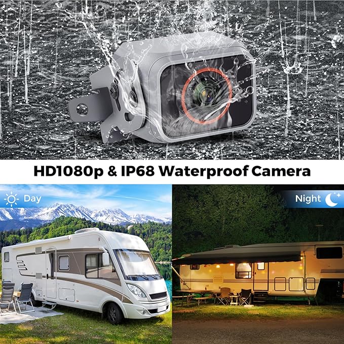 Truck RV Camera System with CarPlay & Android Auto,10'' Touch Screen Monitor with Recording & Voice Control & Navigation, 2 HD1080P Wired Rearview Backup Camera for Semi Trucks, RVs, Trailers