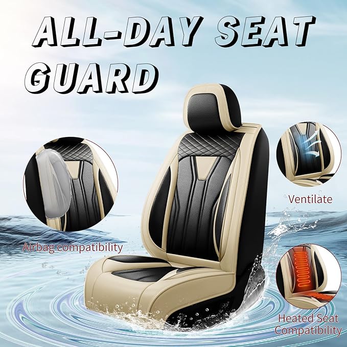 Fit Tucson Car Seat Covers Compatible with Hyundai Tucson 2010-2026, Premium Leather Breathable,Wear Resistant, Airbag Compatible, All-Weather Protection & Full Coverage, Full Set Beige&Black