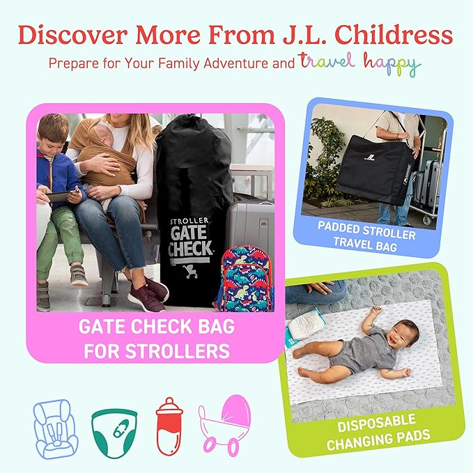J.L. Childress Gate Check Travel Bag for Car Seats - Car Seat Travel Bag for Airplane, Fits All Baby & Infant Carriers, Airport Accessories for Gate Check, Flying Essentials, AirTag Compatible - Black