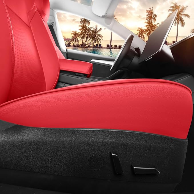 Model 3 Seat Cover for Tesla 2017-2023 Full Set Front and Rear Seat Cover for Cars (Red-Model 3)