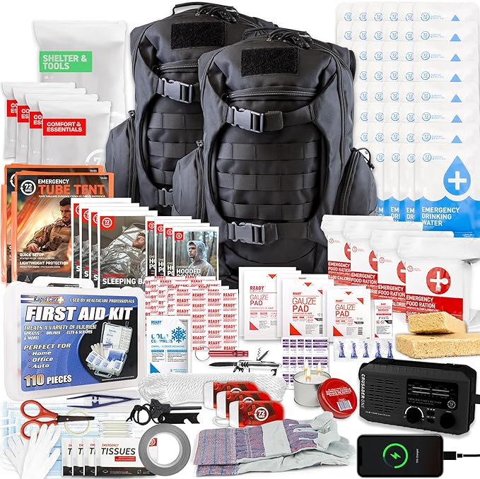72 HRS Deluxe Emergency Survival Kit - Heavy Duty 72 Hour Bag Survival Kit for Earthquake, Hurricane, Tsunami, Winter, Blackout - Includes Emergency First Aid Kit, Water, Food