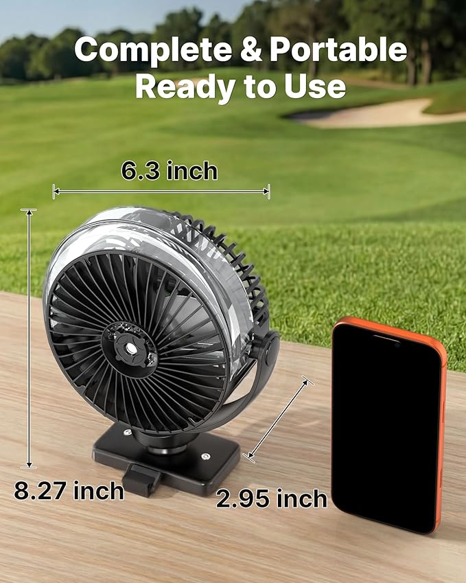 BOYISEN Magnetic Golf Cart Fan with Misting, 12000mAh Battery Operated Portable Fan 4 Speeds, LED Lantern, Universal Fit for EZGO Club Car Yamaha, Cruise Ship Accessories Travel Essentials