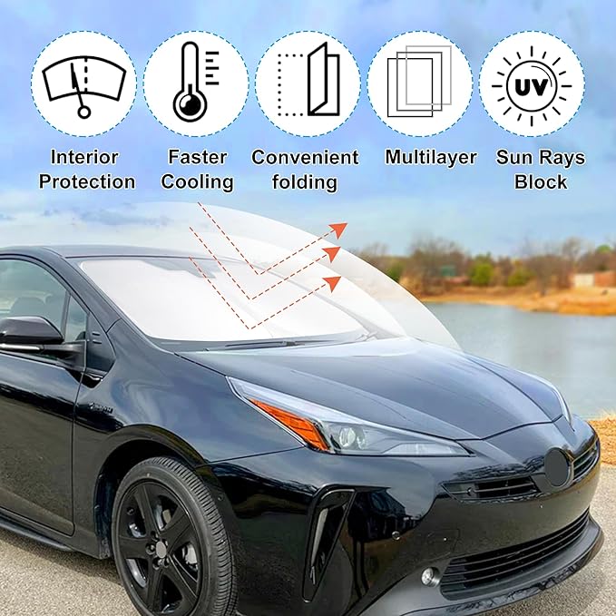 Windshield Sun Shade Custom Fit for 2016-2022 Toyota Prius Hatchback (NOT for Prius C or Prius V) Accessories Foldable Sunshade Sun Blocker Protect Car from Sun Rays & Heat Damage Keep Car Cooler