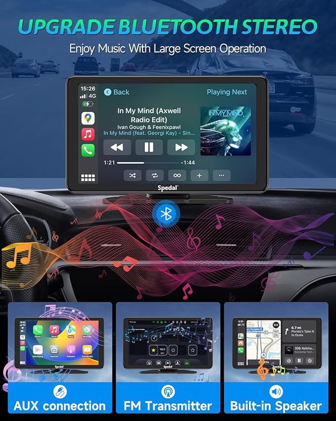 Spedal Car Play with Backup Camera, Portable CarPlay and Android Auto 7" CarPlay Screen for Car, Mirror Link/Bluetooth/Navigation/Voice Control