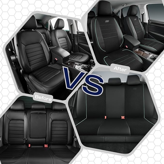 Skechers Air-Cooled Memory Foam Seat Cover,Mesh Thick Car Seat Covers,Piping Leather Car Seat Cover,Airbag Compatible,Automotive Comfort for Most Cars, Vans, Trucks, SUV(Mint,Full Set)
