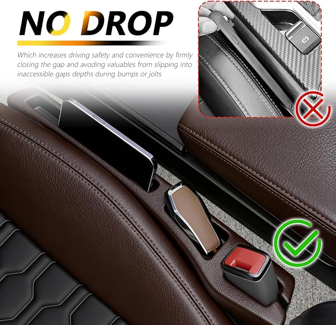 Junecarp 2PCS 2-in-1 Car Seat Gap Filler Organizer with Storage Slots,No Drop Car Gap Seat Filler for Storing Items,Universal in Between Cars Seats Catcher Cars Interior Accessories (Brown)