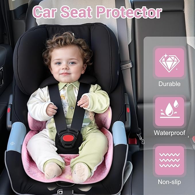 Piddle Pad Car Seat, Waterproof Car Seat Protector for Potty Training, Travel-Friendly Baby Toddler Carseat Cover, Machine Washable Liner for Spills, Potty Accidents (Pink, 2PC)