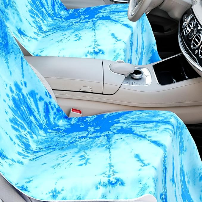 1 Pack Car Seat Towel Covers with Storage Bag 63 x 32 Inch Athletic Running Towel Seat Sweat Washable Non Slip Cover Gift for Car Outdoor Sport Activities (Blue Tie Dye)