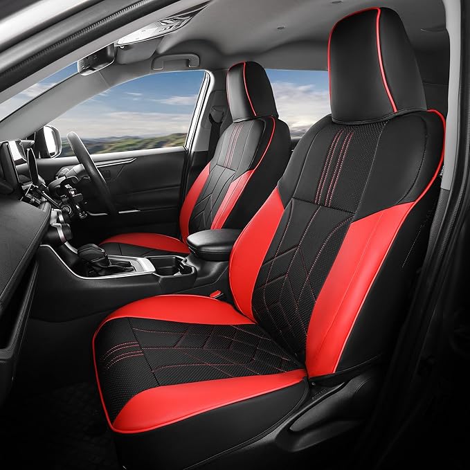 for Toyota RAV4 Seat Covers 2013 2014 2015 2016 2017 2018 RAV 4 XLE SE Limited Platinum Adventure (not for LE&Hybrid) - Custom Leather Car Seat Covers Full Set - BlackRed