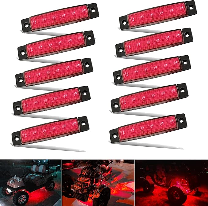 10 Pcs LED Rock Lights Waterproof 3.8" Sealed Red Underglow Kit, Fender Wheel Well Lights, Car Exterior Side Marker for Wrangler, Snowmobile, Truck, Golf Cart, RV, Cab, SUV, Offroad