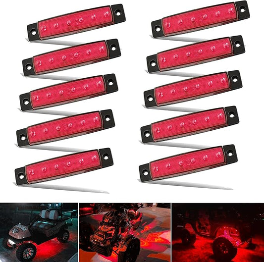 10 Pcs LED Rock Lights Waterproof 3.8" Sealed Red Underglow Kit, Fender Wheel Well Lights, Car Exterior Side Marker for Wrangler, Snowmobile, Truck, Golf Cart, RV, Cab, SUV, Offroad