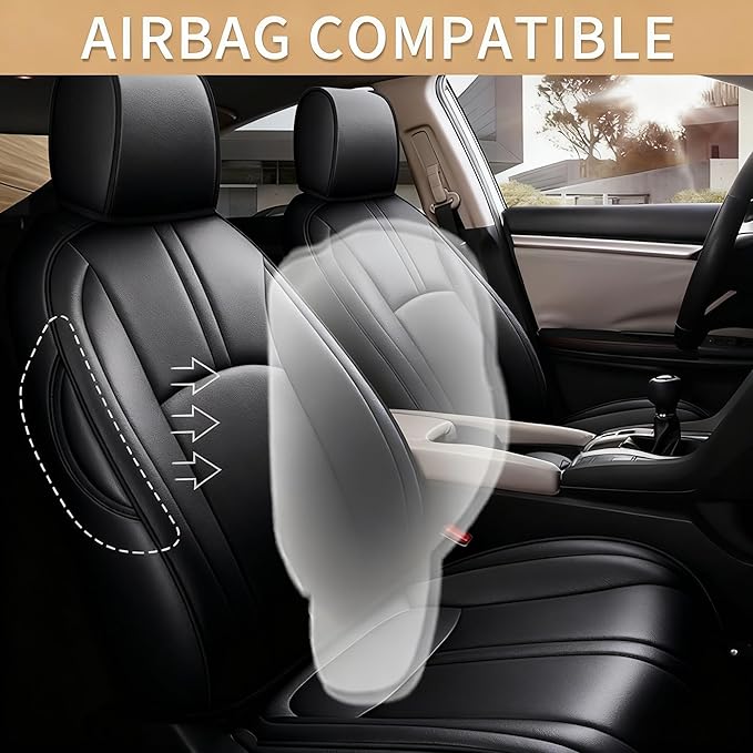 AOMSAZTO Custom Fit Seat Covers for Honda Civic Sedan 2016-2021 (EX Touring,LX-P,Sport) Premium Comfort Faux Leather Car Seat Covers Black