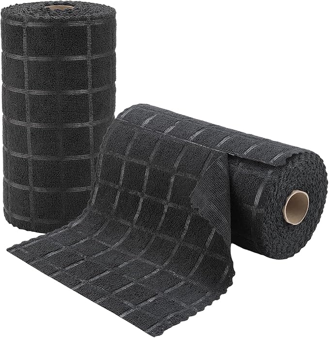 Ferdilan 80 Pack Microfiber Cleaning Cloth Roll,Lint Free Rags Paper Towels & Tear Away Reusable Towels,Washable Shop Rags,Wash Cloths Dish Rags(12" x 12") for Car Kitchen Window Garage-Black