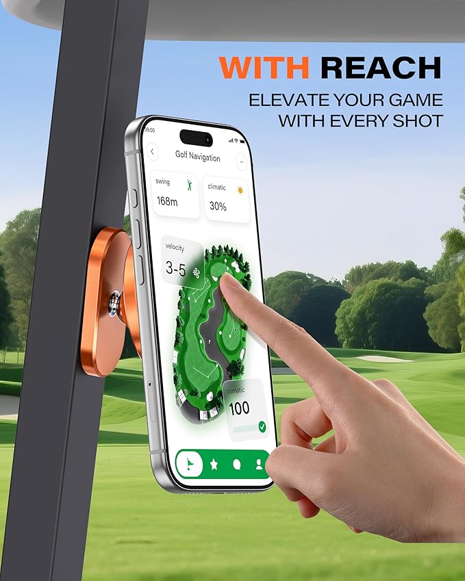 A2C Alloy Magnetic Golf Cart Phone Holder for MagSafe iPhone, Unique Golf Gifts for Men Women Golfers, Golf Gift for Him Her Husband, Golf Accessories Essentials Gadgets Fits EZGO, Club Car (Orange)