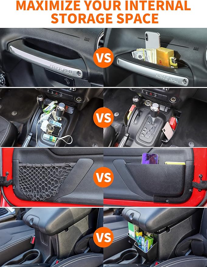 Savadicar 4 Pack Center Console Organizer, Interior Storage Accessories for 2011-2018 Jeep Wrangler JK JKU, Maximize in-car Space with ABS Storage Kits, Black