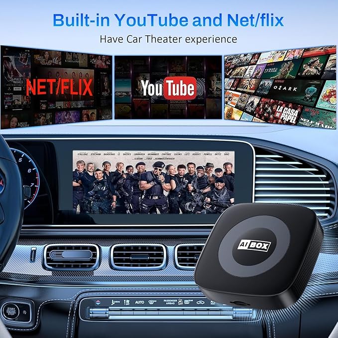Ai Magic Box for Streaming Netflix/YouTube/TikTok, Wireless CarPlay Adapter Dongle Support TF Card for OEM Wired Car Play & Android Auto Cars