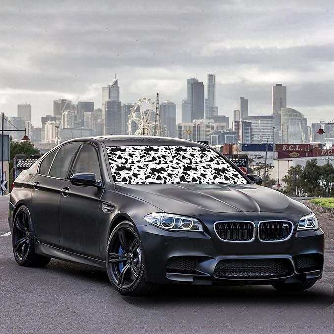 CHILL·TEK Funny Car Windshield Sun Shade Umbrella, Cows Print Car Sun Shade Umbrella, Block UV Rays Heat Foldable Windshield Umbrella Sun Visor Protector - Keep Vehicle Cool for Cars SUV