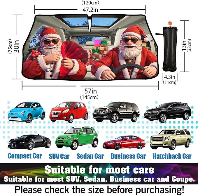 CHILL·TEK Funny Animal Car Windshield Sun Shade Umbrella, Christmas Car Sun Shade Umbrella, Block UV Rays Heat Foldable Windshield Umbrella Sun Visor Protector - Keep Vehicle Cool for Cars SUV