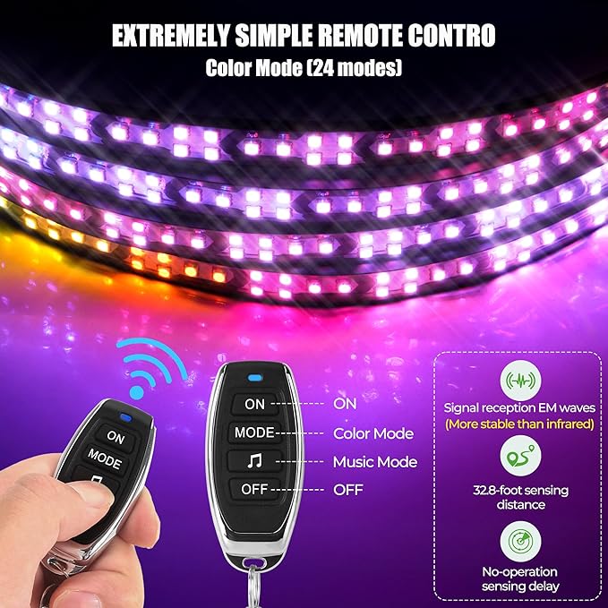 10L0L Golf Cart Underglow LED Light Kit, 4PC Flexible Neon Strip Lights with 14 Modes, Music Sync, Waterproof Remote Control Underbody Glow for EZGO, Club Car, Yamaha