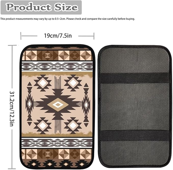 Suobstales Geometric Navajo Ethnic Tribe Print Car Armrest Pad Soft Center Console Arm Rest Protector Cover Universal Car Interior Accessories Decoration
