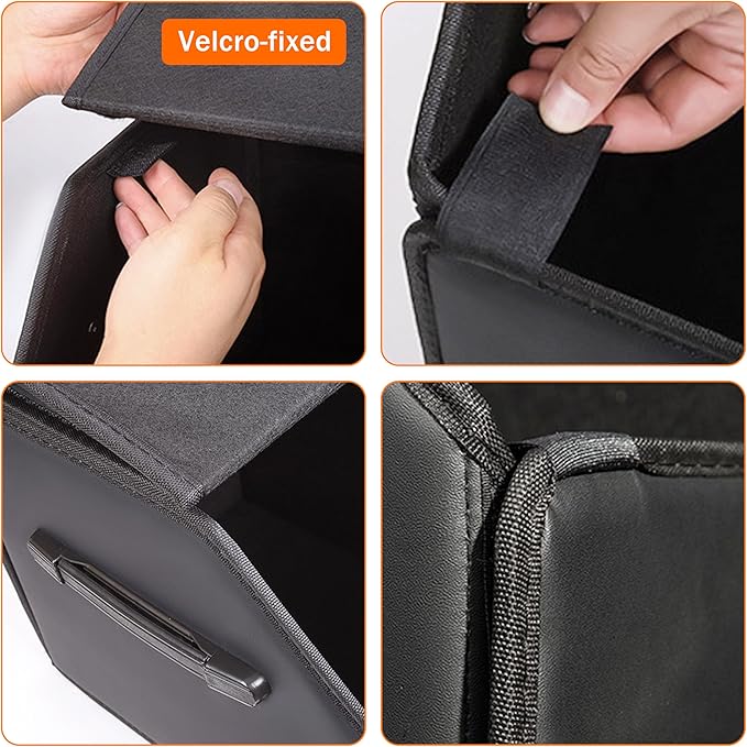 Trunk Organizer,car organizers and storage,black Leather Storage Box with lid,Fiberboard,Collapsible,15''L x 13''W x 12.4''H,2K inches³(size A)