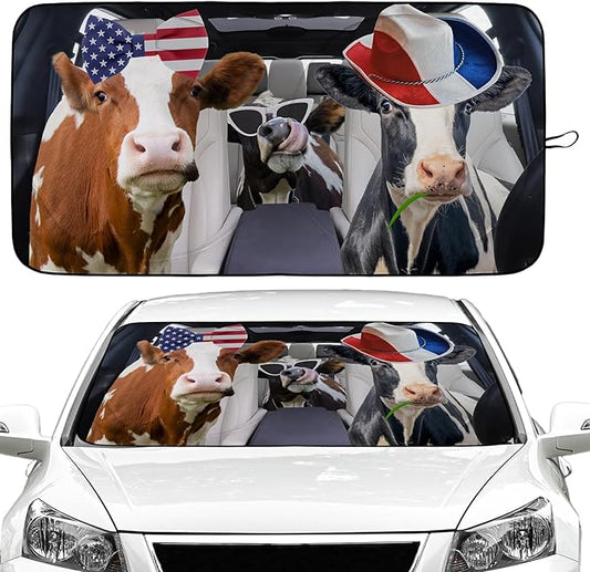 Funny Cow Car Windshield Sun Shade Foldable Sunshade Front Window Cover Sun Visor Protector Accessories (59x27.5 inches)