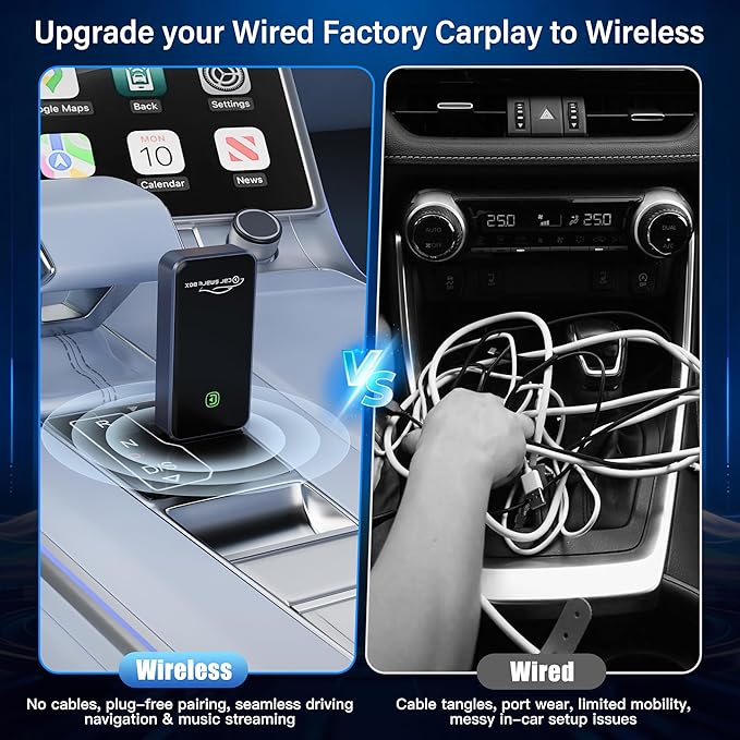Wireless CarPlay Adapter for Apple iPhone - Convert Factory Wired to Wireless CarPlay Dongle, Plug & Play for iOS 10+ & Wired CarPlay Cars 2016+, USB & Type-C Port