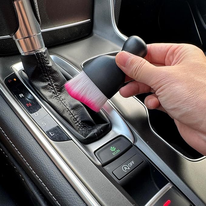 Car Detailing Brush, Soft Bristle Cleaning Brush, Scratch-Free Auto Duster Tool for Dashboard, Air Vents, Leather & Interior Cleaning (Black&Rose)