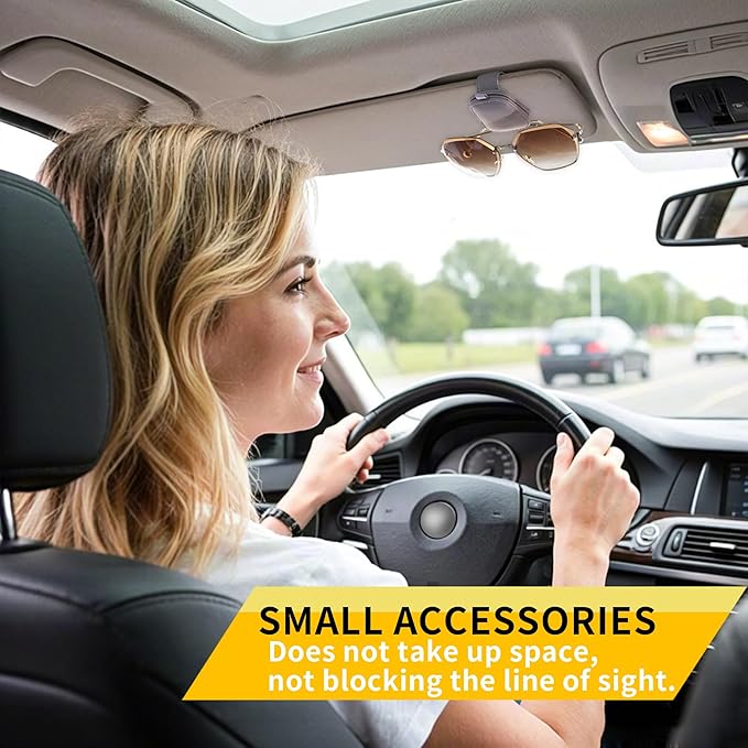 Yuoyar Sunglass Holder for Car, Magnetic Leather Sunglasses Holder and Ticket Card Clip, Car Visor Accessories, 2 Packs (Purple)