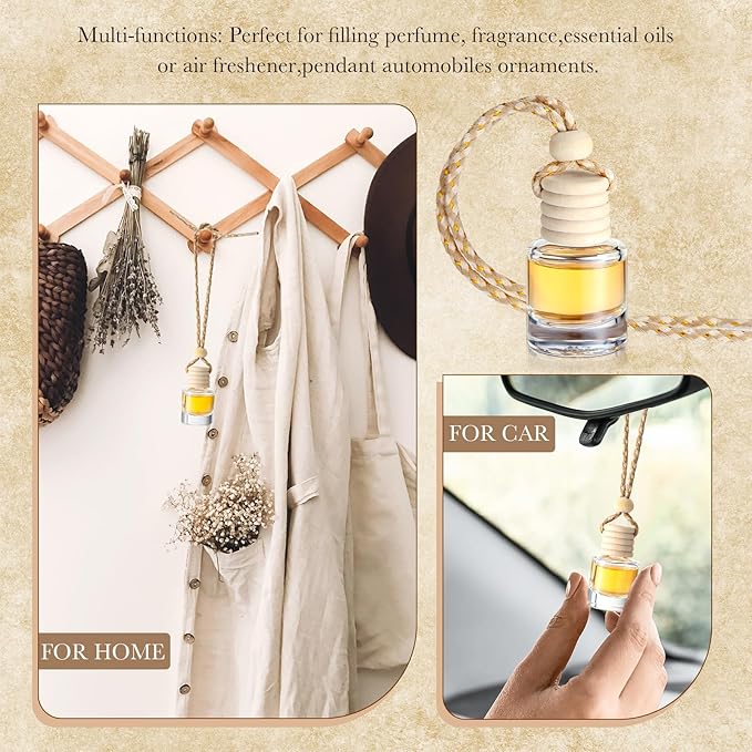 Zubebe 300 Pcs Hanging Car Air Freshener Diffuser Bottles Empty Bulk 8ml Clear Glass Essential Diffuser Oil Pendant Bottle Refillable Automotive Aromatherapy Fragrance Perfume Containers, Cylindrical