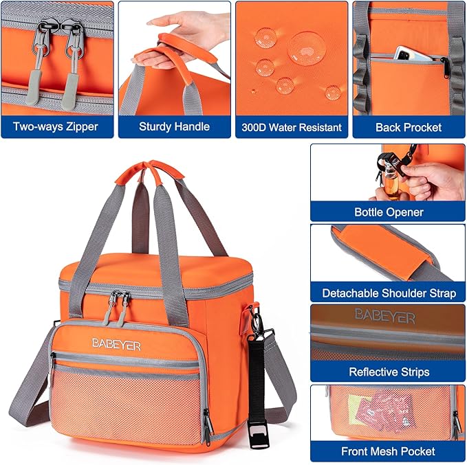 Soft Cooler Bag with Two Ice Packs,Collapsible Cooler for Travel with Adjustable Shoulder Strap,Large Capacity Leakproof Insulated Soft Sided Cooler Bag for Camping, Hiking, Picnic