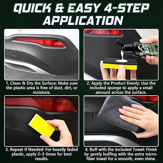 Plastic Restorer for Cars, 100ml Long-Lasting Black Trim Restorer, Waterproof, UV & Stain-Resistant, Ceramic Coating-Helps Repair Faded or Damaged Black Plastic Trim - Works in Seconds