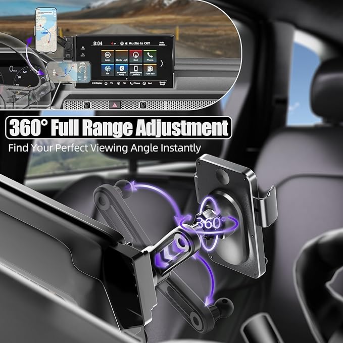 Car Phone Mount for 2023-2026 Honda CR-V & HR-V, Smart Auto-Clamping on 7/9" Touchscreen, 15W Wireless Fast Charging, Premium Aluminum Holder, Without Blocking Airflow