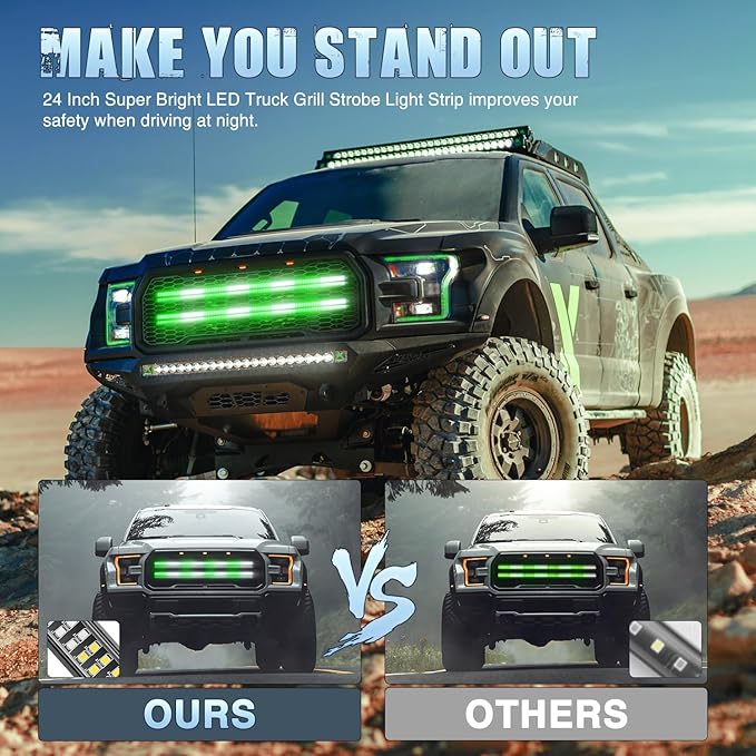 Nilight 2PCS 24 inch Truck Grille Strobe Lights Strip 384 LED Emergency Light Green White Flexible Side Flashing Warning Caution Safety Waterproof Lighting Kit for Trucks Tow Plow Construction Vehicle